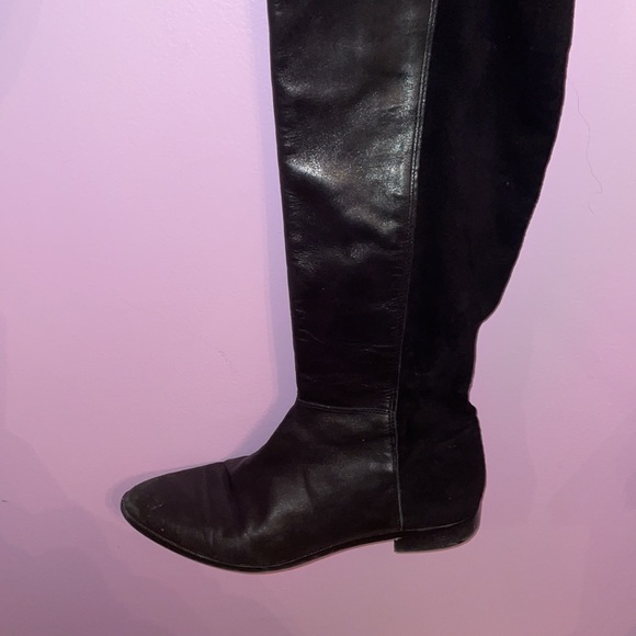 Black over the knee high half leather flat boots - Picture 4 of 5